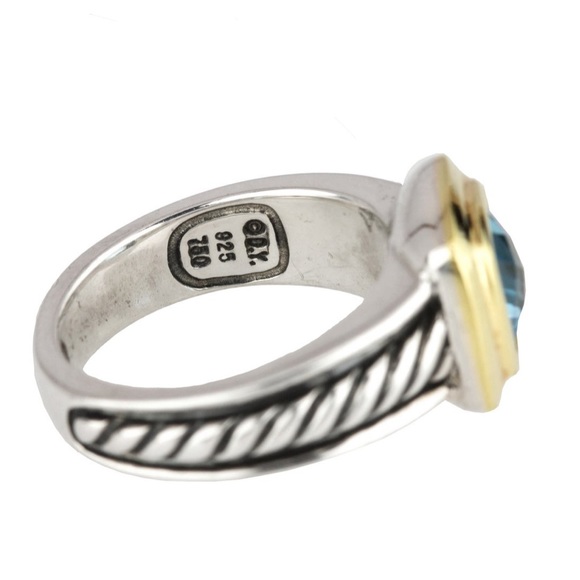 David Yurman Gold & Silver Blue Topaz Cable Ring - Picture 4 of 11